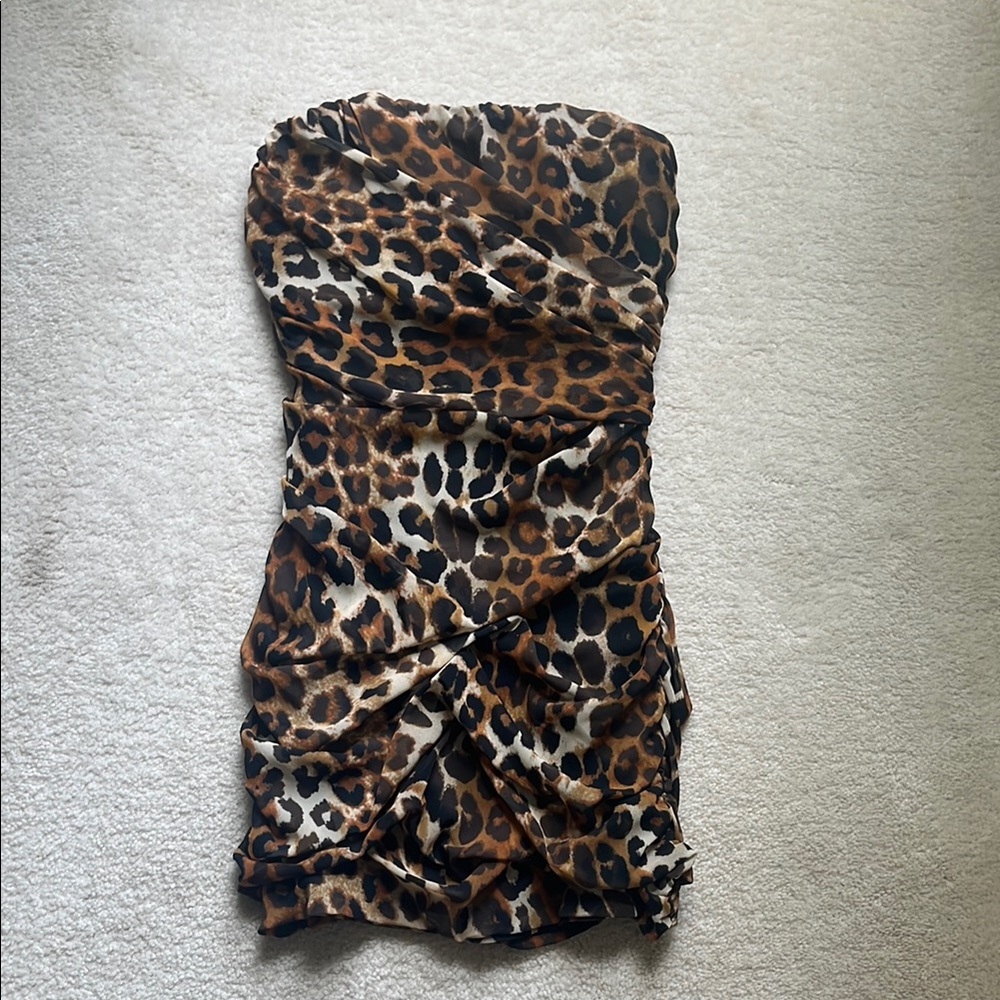 Brown and Black Strapless Ruched Bodycon Dress express